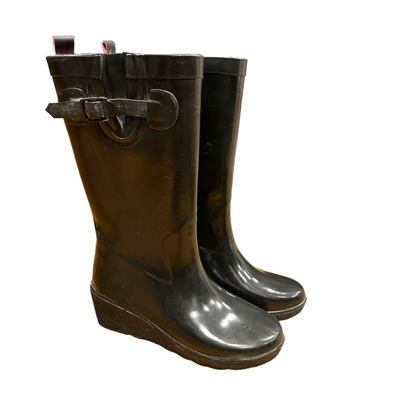 Capelli | Black Tall Wedge Rain Boots Size 8 - Picture 1 of 13